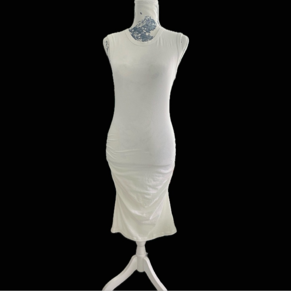 JAMES PERSE | 1 / S | Sleeveless Ruched White Wide Tank Cotton Blend Midi Dress